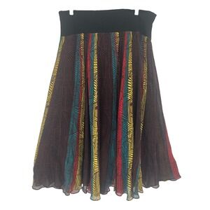 VTG JonesNY  Silk Maxi Skirt Womens P/L Multicolor Geometric Boho Elastic Waist